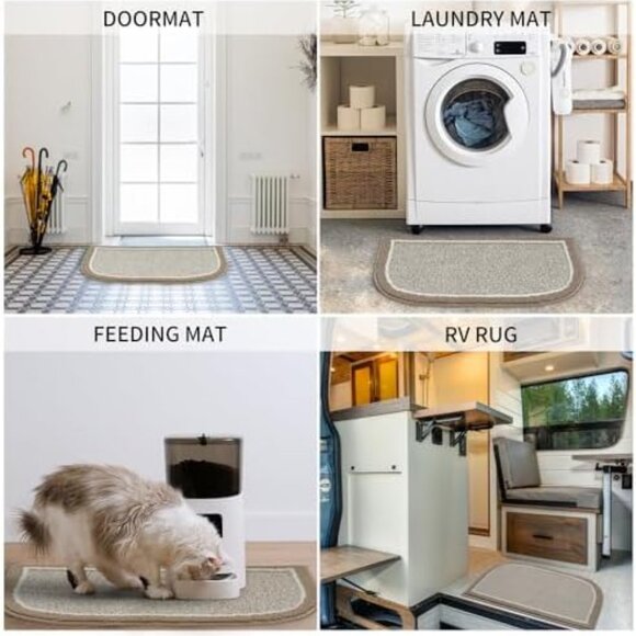 Non Slip Washable, Durable Dirt Resist Half Circle Rug Kitchen Mat 20 x 32 Beige - Picture 8 of 9